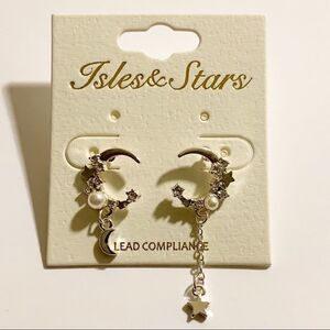 Silver Mini Crescent Moon Chain Earrings